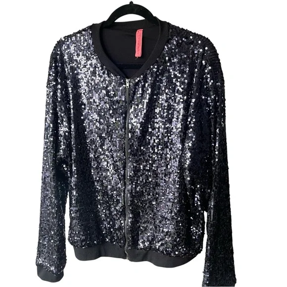 Eight Sixty Deep Navy Sequin Bomber Jacket, Size M (can fit a Large!) Clubbing M - Picture 2 of 5